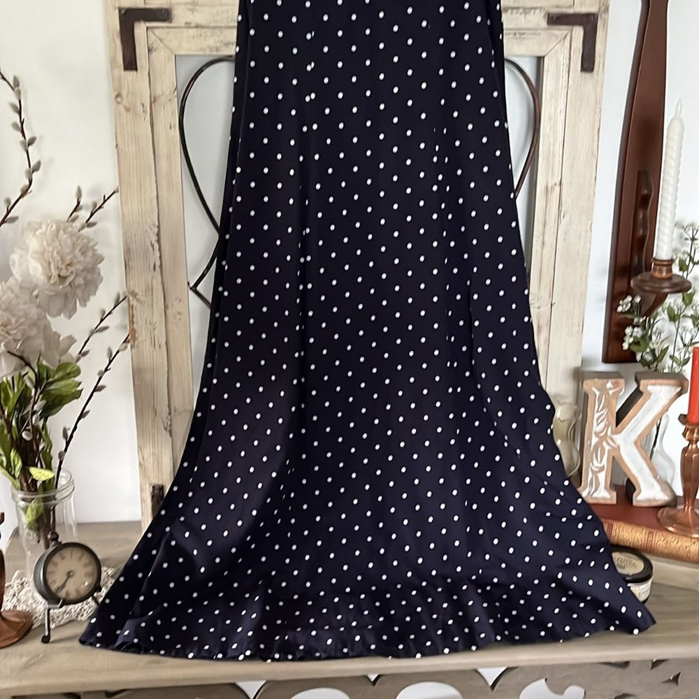 Vintage Navy and White Polka Dot Button Down Sleeveless Sheri Martin Midi Dress - Picture 8 of 10